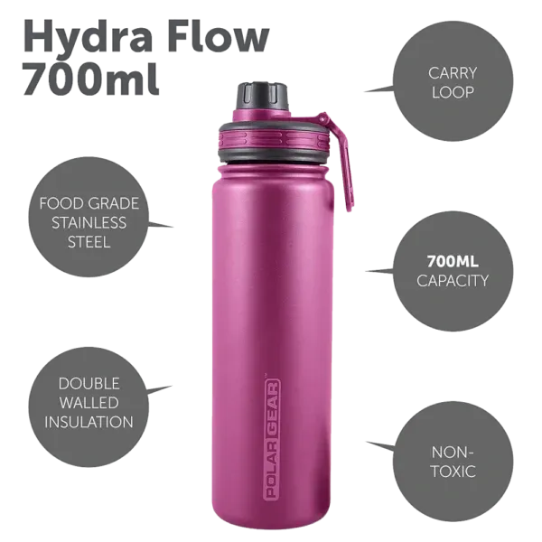 Hydra Flow 500ml insulated bottle made by food grade stainless steel, it is safe to use. double wall stainless steel keep your no leakage