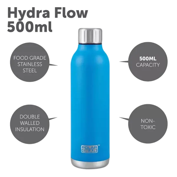 Hydra Flow Stainless Steel Insulated Bottle 500ml made with food grade stainless steel